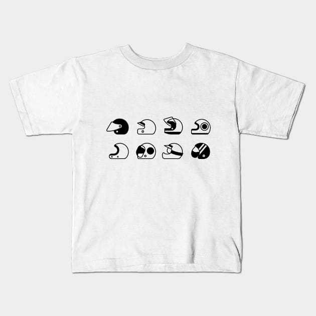 Illustration of stylized black and white motorcycle helmet Kids T-Shirt by iswenyi Art